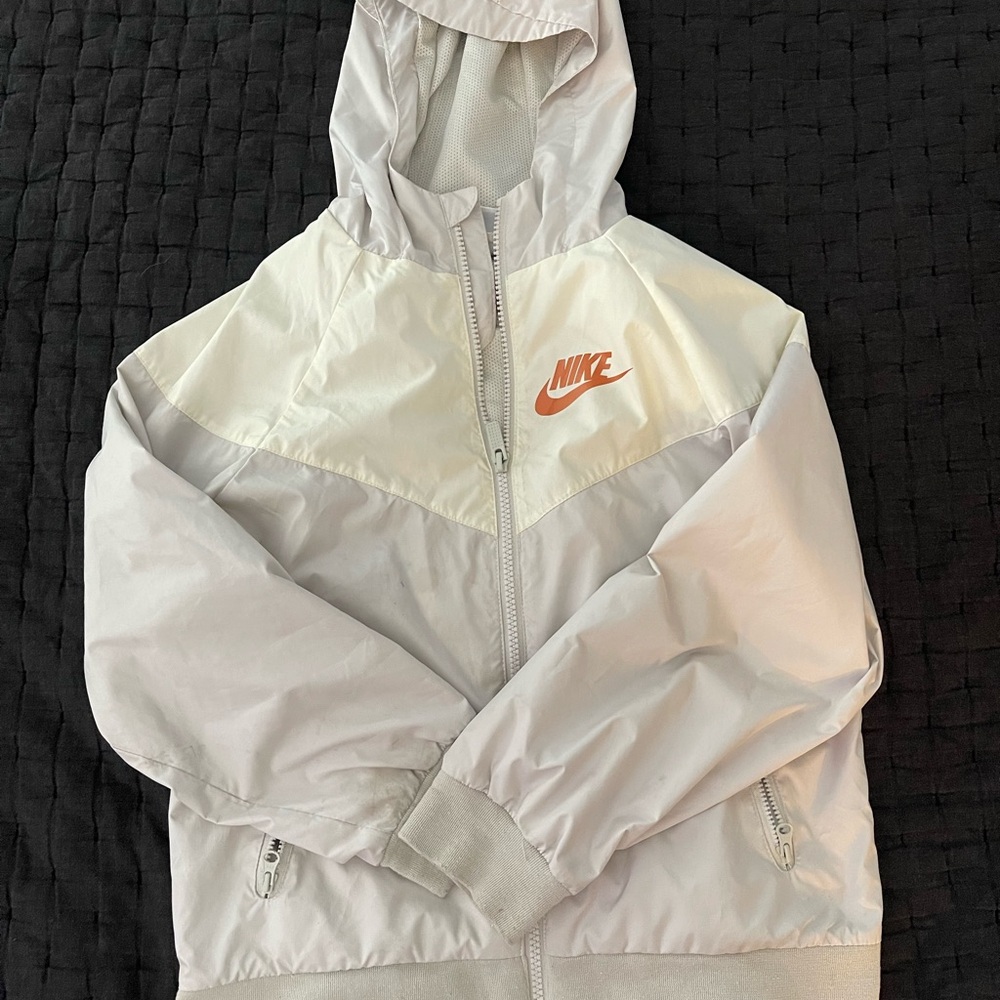 Nike Cream and Light Gray Jacket with Orange Logo wind breaker, boy size S